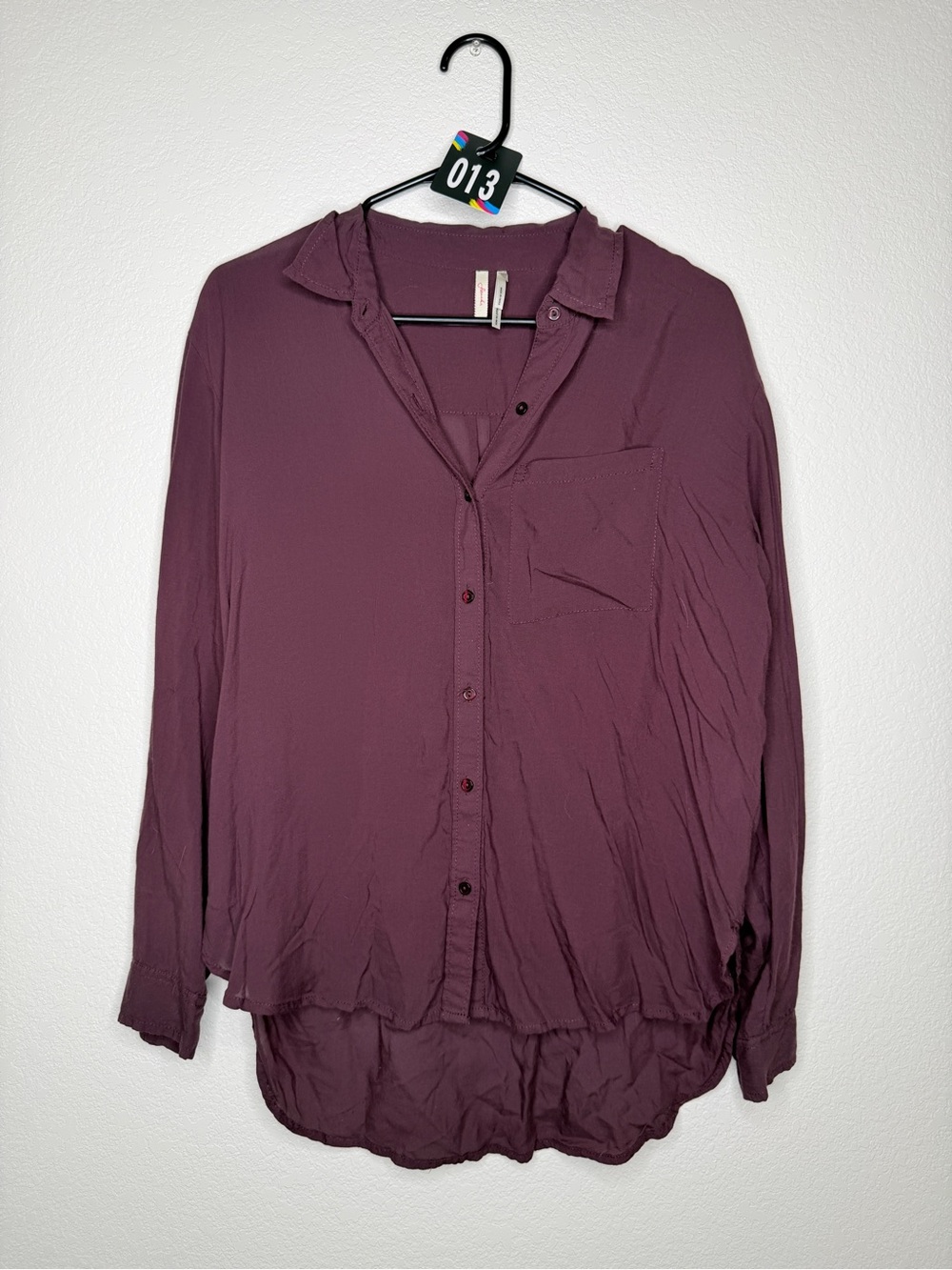 Frenchi Plum Button Down High-Low Shirt – Small